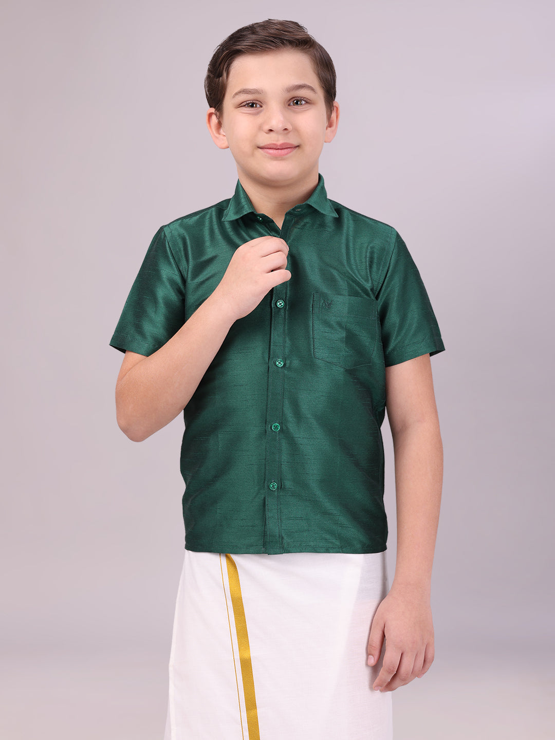 Sal & Pimenta Boys White Shirt - Long Sleeves - Green Piping main image 1
