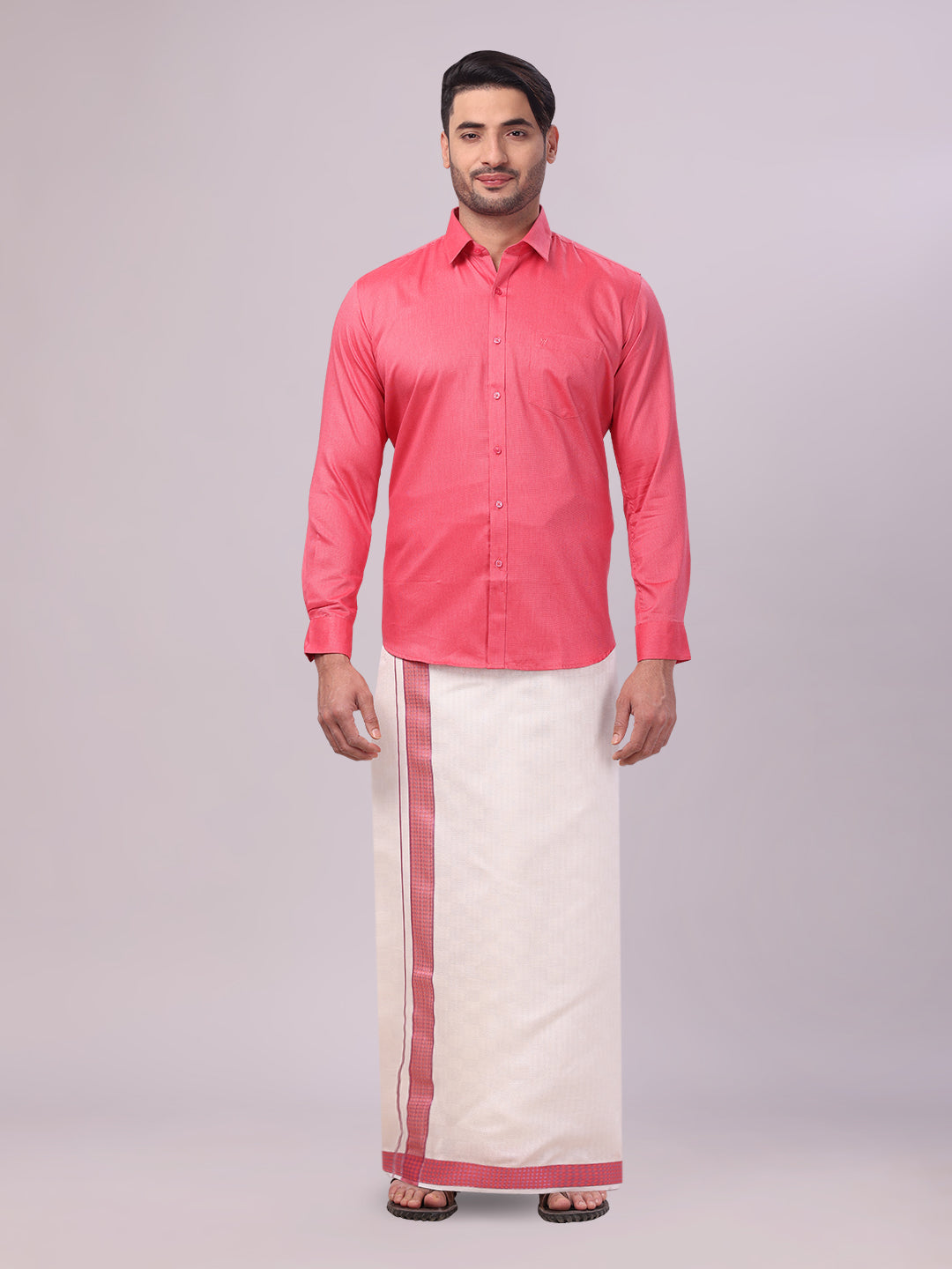 Mens Light Pink Color Shirt with Matching Border Dhoti Combo Casper main image 0