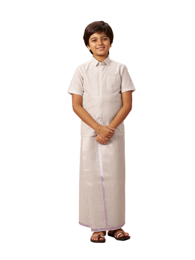 Junior Senior Light Rose Colour Tissue Shirt with Jari Dhoti Combo