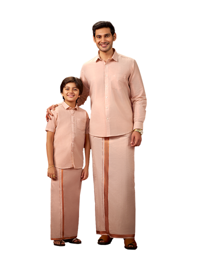 Junior Senior Copper Colour Tissue Shirt with Jari Dhoti Combo
