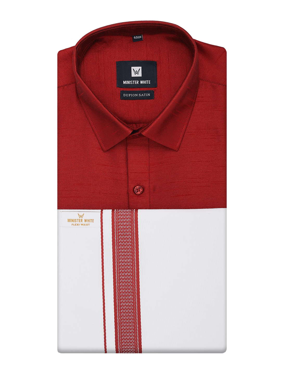 Mens Red Dupion Satin Color Shirt with Matching Border Flexi Dhoti Combo Gora Flexi_02