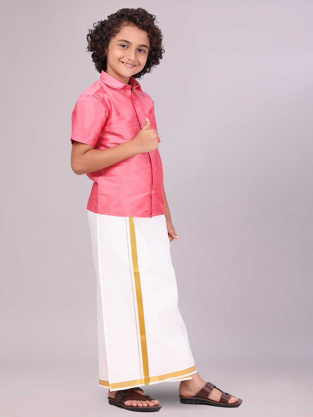 Dupion Satin Pink Shirt with Dhoti Combo for kids/ boys