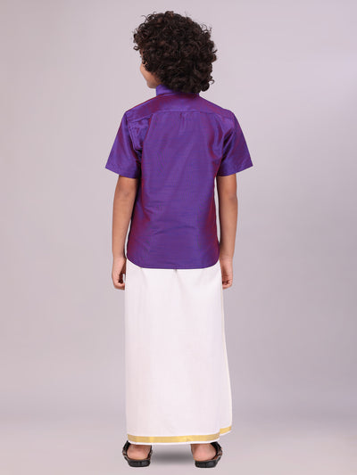 Dupion Satin Violet Shirt with Dhoti Combo for kids/ boys - back pose