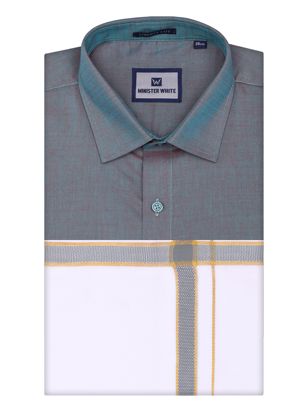 Mens Steel Grey Shirt with Matching Border Dhoti Combo Pinto by Minister White