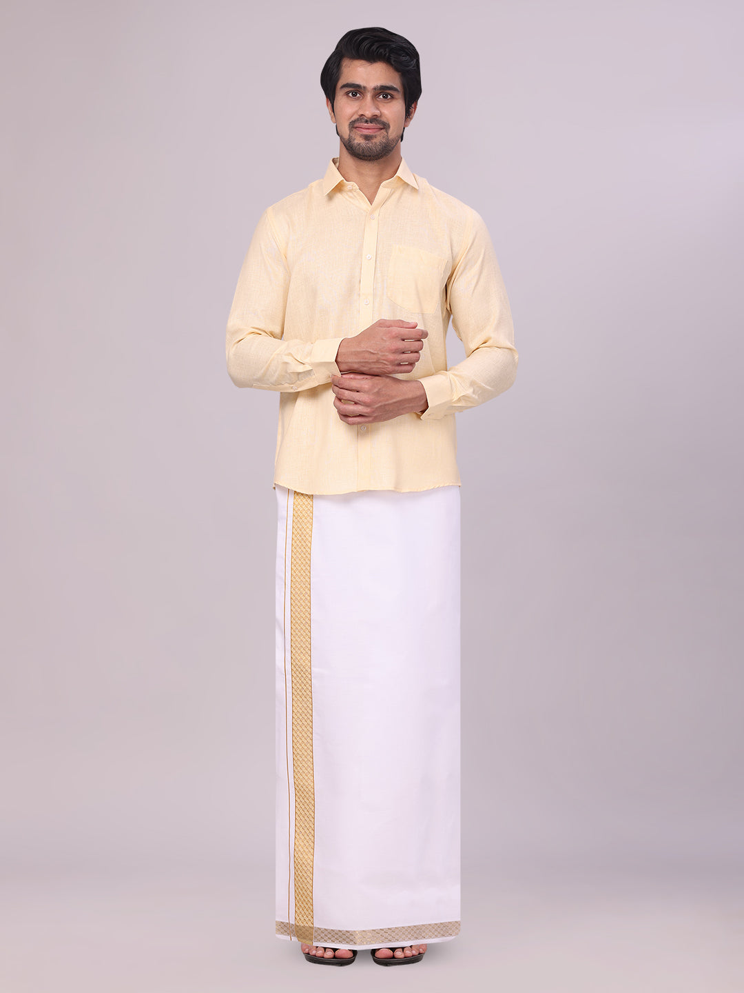 Men's Sandal Shirt with Matching jacquard Weave Border Dhoti Combo Marsh