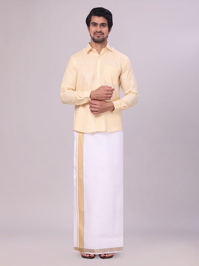 Men's Sandal Shirt with Matching jacquard Weave Border Dhoti Combo Marsh