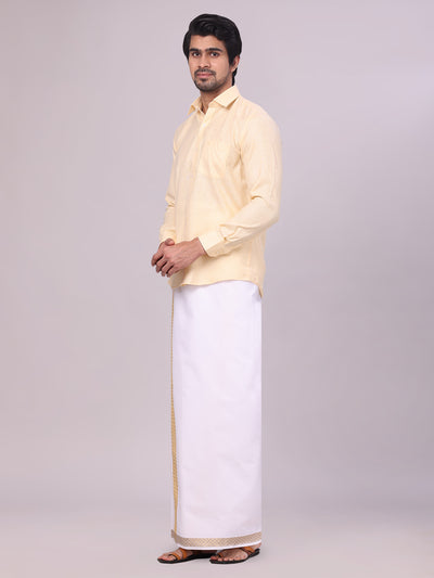 Men's Sandal Shirt with Matching jacquard Weave Border Dhoti Combo Marsh side pose