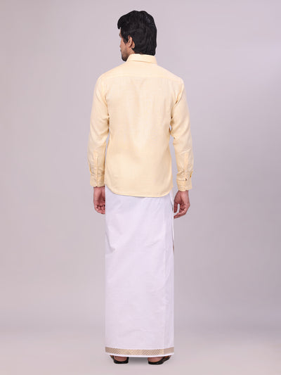 Men's Sandal Shirt with Matching jacquard Weave Border Dhoti Combo Marsh back pose