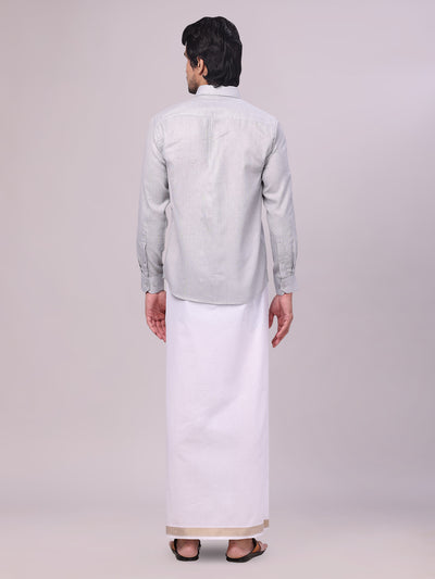 Men's Light Grey Shirt with Matching jacquard Weave Border Dhoti Combo Marsh back pose