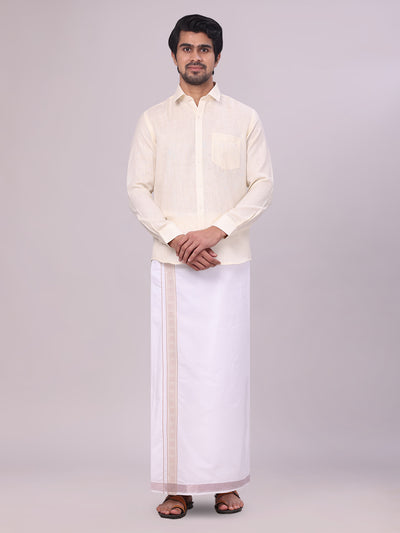 Men's Cream Shirt with Matching jacquard Weave Border Dhoti Combo Marsh