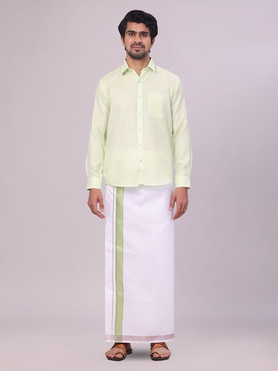 Men's Pastel Green Shirt with Matching jacquard Weave Border Dhoti Combo Marsh