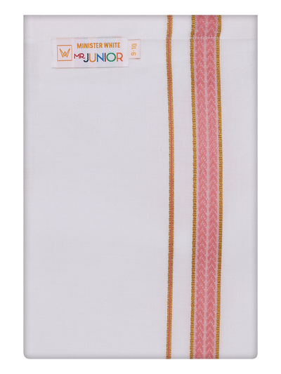 Boys Cotton White Dhoti with Pink Color Border by Minister White