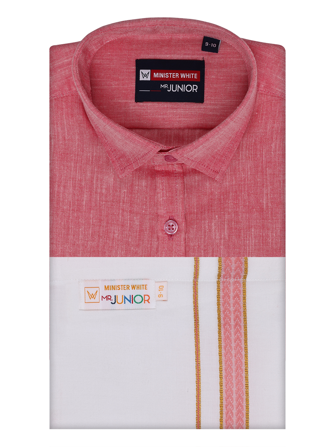 Boys Matching Half Sleeves Shirt with Flexi Dhoti Combo Pink Polite Boy by Minister White