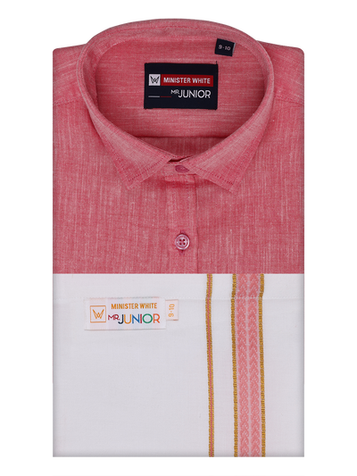 Boys Matching Half Sleeves Shirt with Flexi Dhoti Combo Pink Polite Boy by Minister White