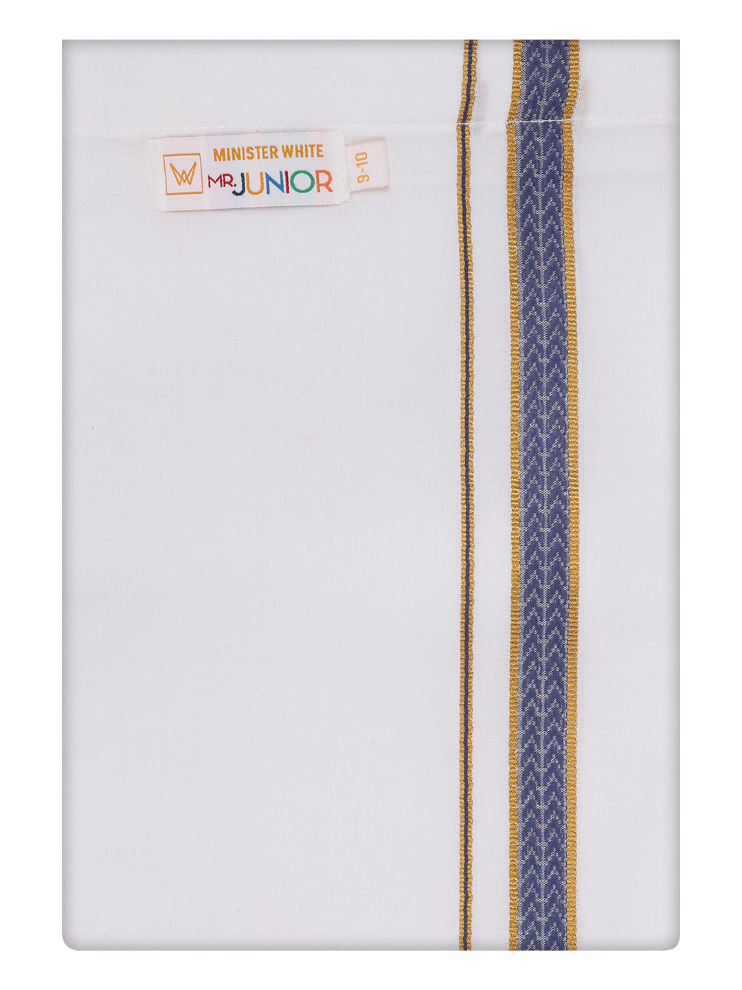 Boys Cotton White Dhoti with Dark Blue Color Border by Minister White