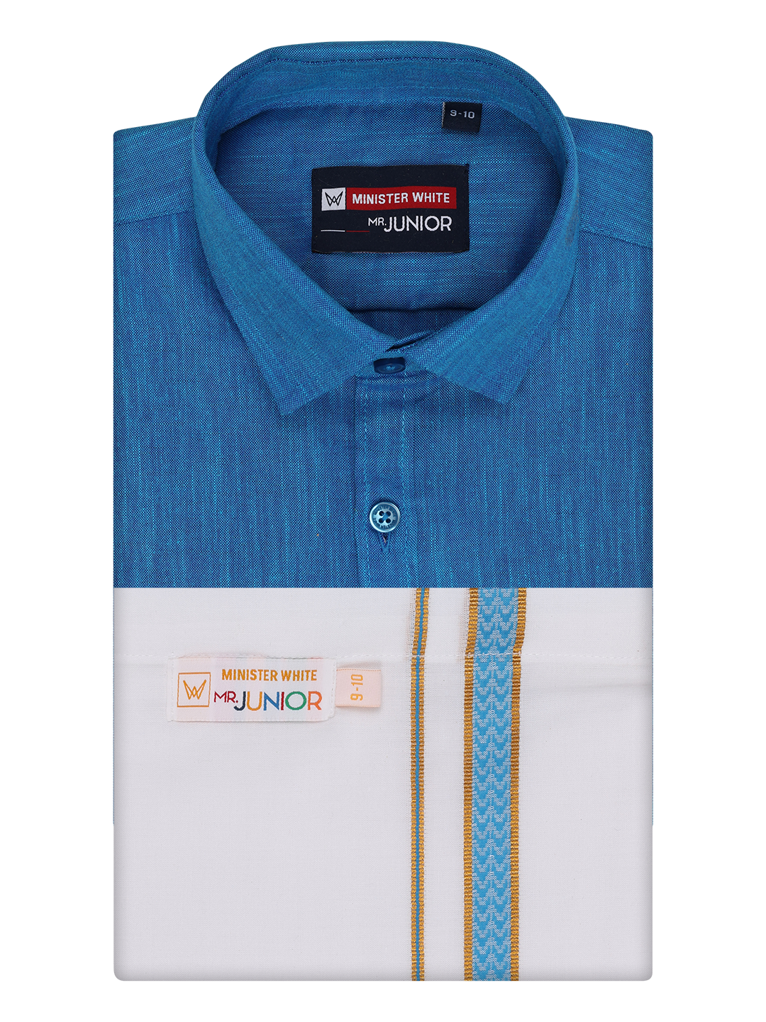 Boys Matching Half Sleeves Shirt with Flexi Dhoti Combo Blue Polite Boy by Minister White