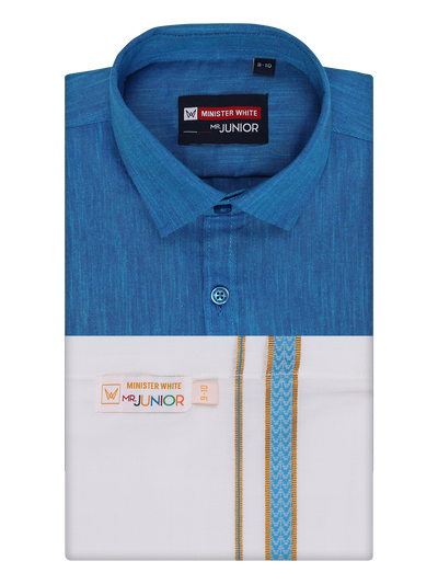 Boys Matching Half Sleeves Shirt with Flexi Dhoti Combo Blue Polite Boy by Minister White