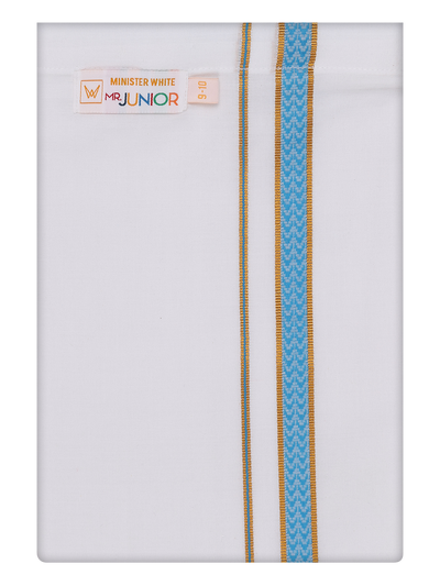 Boys Cotton White Dhoti with Blue Color Border by Minister White