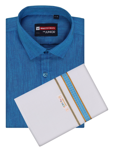 Boys Matching Half Sleeves Shirt with Flexi Dhoti Combo Blue Polite Boy by Minister White 1