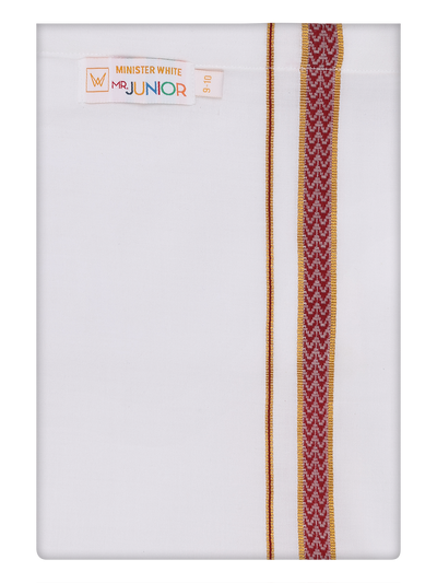 Boys Cotton White Dhoti with Maroon Color Border by Minister White