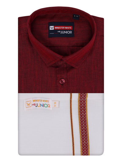 Boys Matching Half Sleeves Shirt with Flexi Dhoti Combo Maroon Polite Boy by Minister White