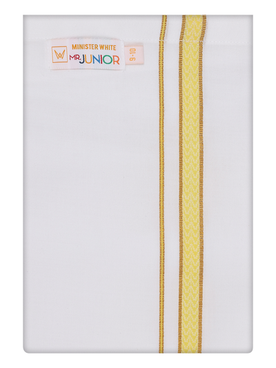 Boys Cotton White Dhoti with Yellow Color Border by Minister White