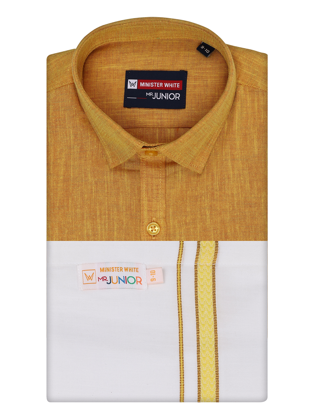 Boys Matching Half Sleeves Shirt with Flexi Dhoti Combo Yellow Polite Boy by Minister White