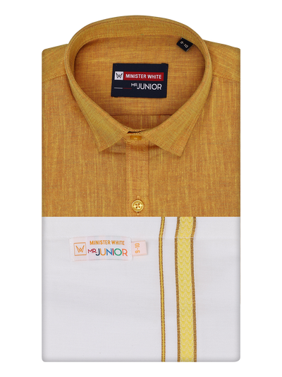 Boys Matching Half Sleeves Shirt with Flexi Dhoti Combo Yellow Polite Boy by Minister White