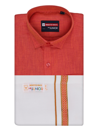 Boys Cotton White Dhoti with Pink Color Border by Minister White by Minister White