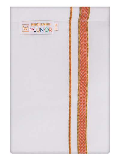 Boys Cotton White Dhoti with Dark Pink Color Border by Minister White