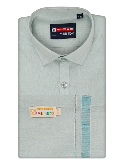 Boys Tissue Mint Blue Colour Shirt with Dhoti Combo Ambitious Boy by Minister White