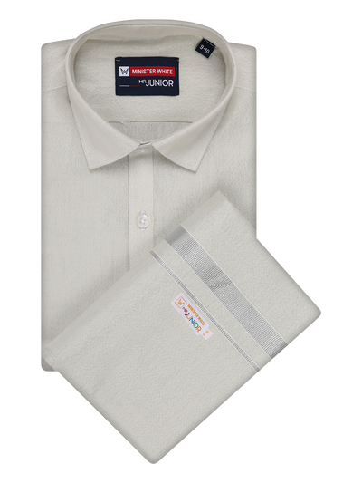 Boys Tissue Silver Colour Shirt with Dhoti Combo Ambitious Boy by Minister White