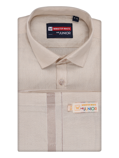 Boys Tissue Almond Colour Shirt with Dhoti Combo Ambitious Boy by Minister White