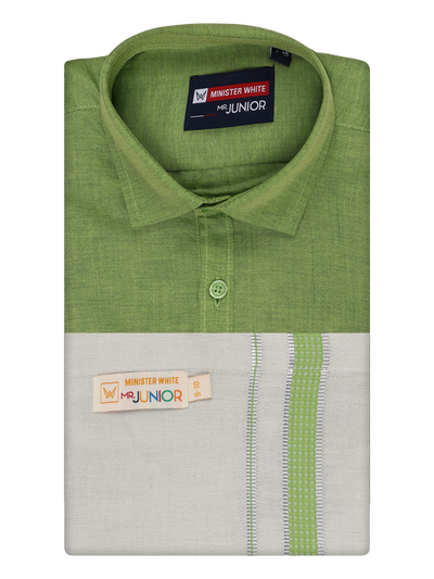 Kids Cotton Light Green Shirt with Tissue Matching Border Dhoti Combo 