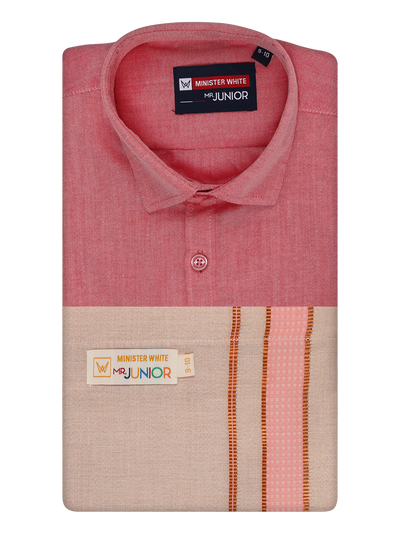 Kids Cotton Pink Shirt with Tissue Matching Border Dhoti Combo