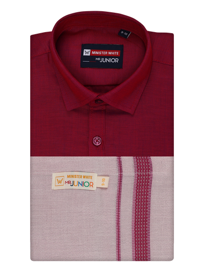 Kids Cotton Magenta Shirt with Tissue Matching Border Dhoti Combo