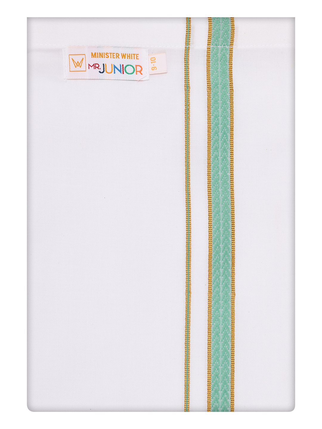 Boys Cotton White Dhoti with Mint Blue Color Border by Minister White