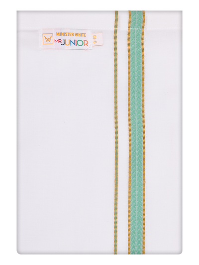 Boys Cotton White Dhoti with Mint Blue Color Border by Minister White