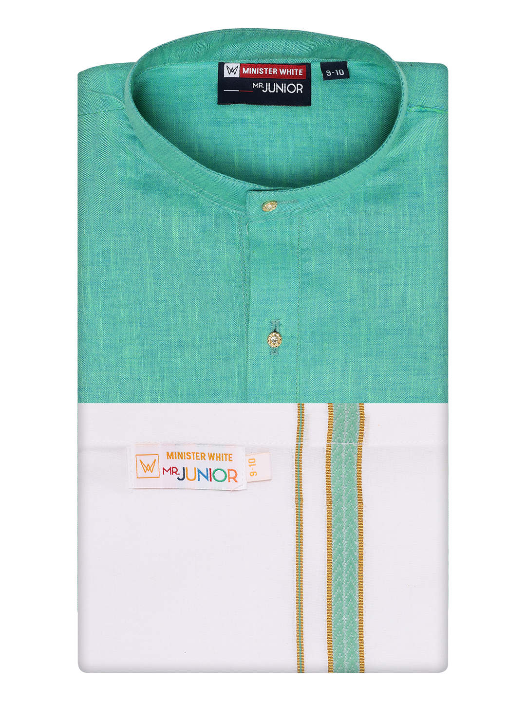 Boys Cotton Mint Blue Kurta with Matching Border Dhoti Combo Honest Boy by Minister White