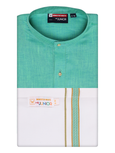 Boys Cotton Mint Blue Kurta with Matching Border Dhoti Combo Honest Boy by Minister White