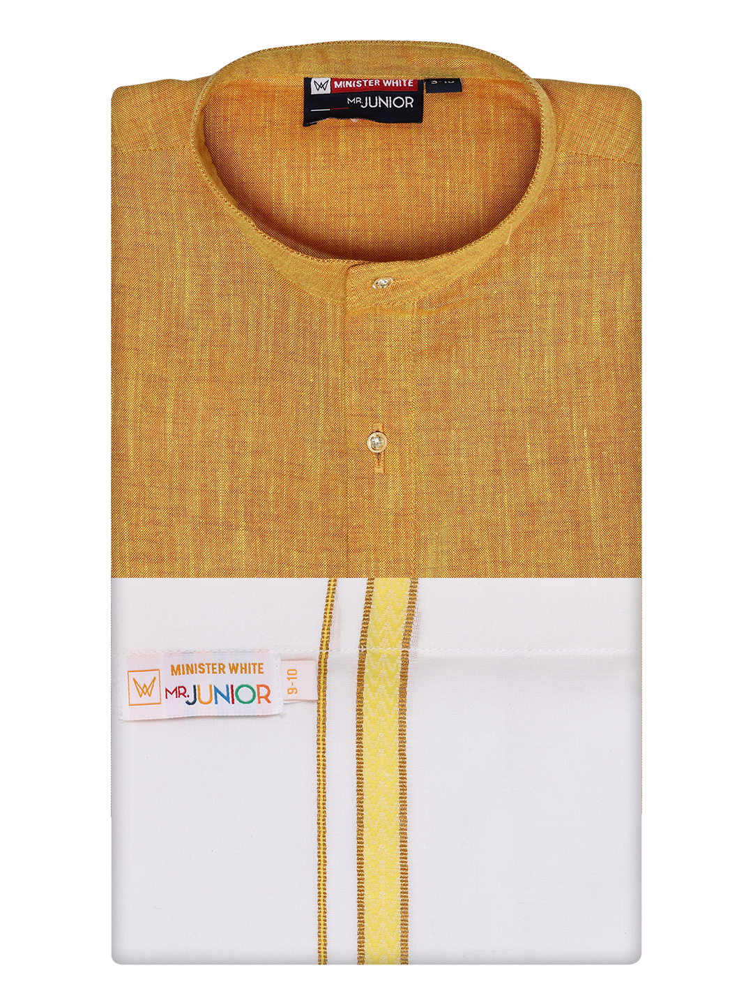 Boys Cotton Mustard Kurta with Matching Border Dhoti Combo Honest Boy by Minister White