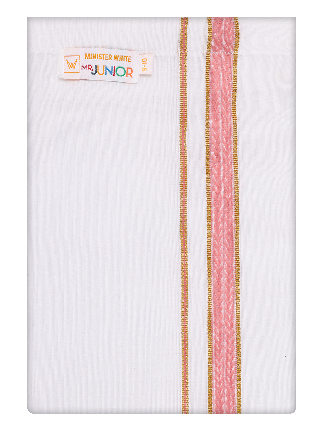 Boys Cotton White Dhoti with Pink Color Border by Minister White