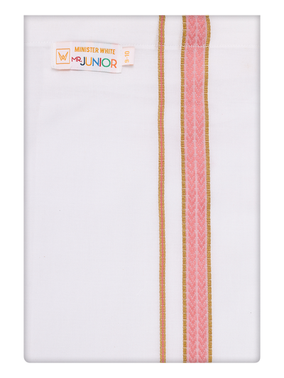 Boys Cotton White Dhoti with Pink Color Border by Minister White