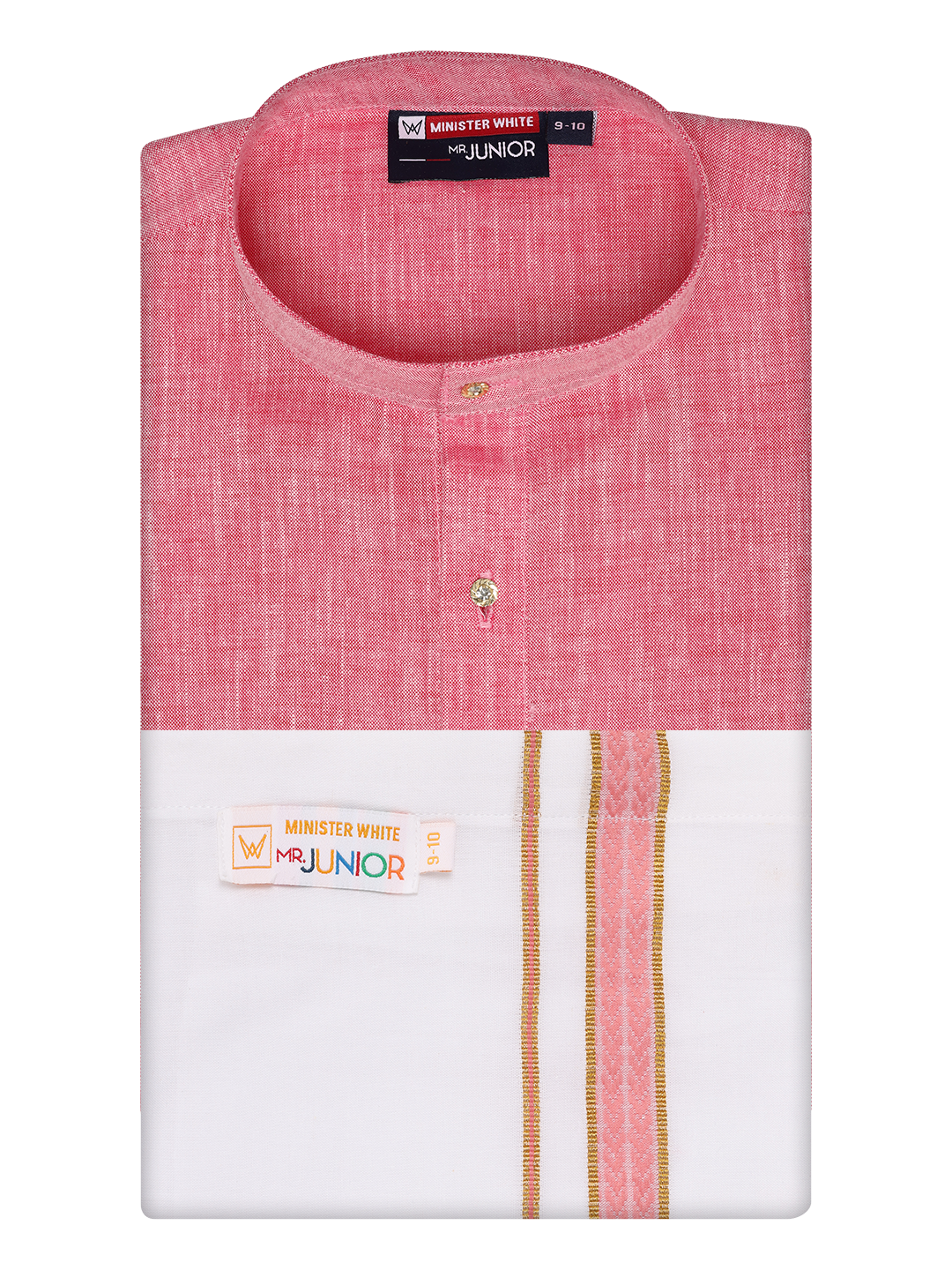Boys Cotton Pink Kurta with Matching Border Dhoti Combo Honest Boy by Minister White