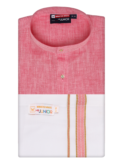 Boys Cotton Pink Kurta with Matching Border Dhoti Combo Honest Boy by Minister White