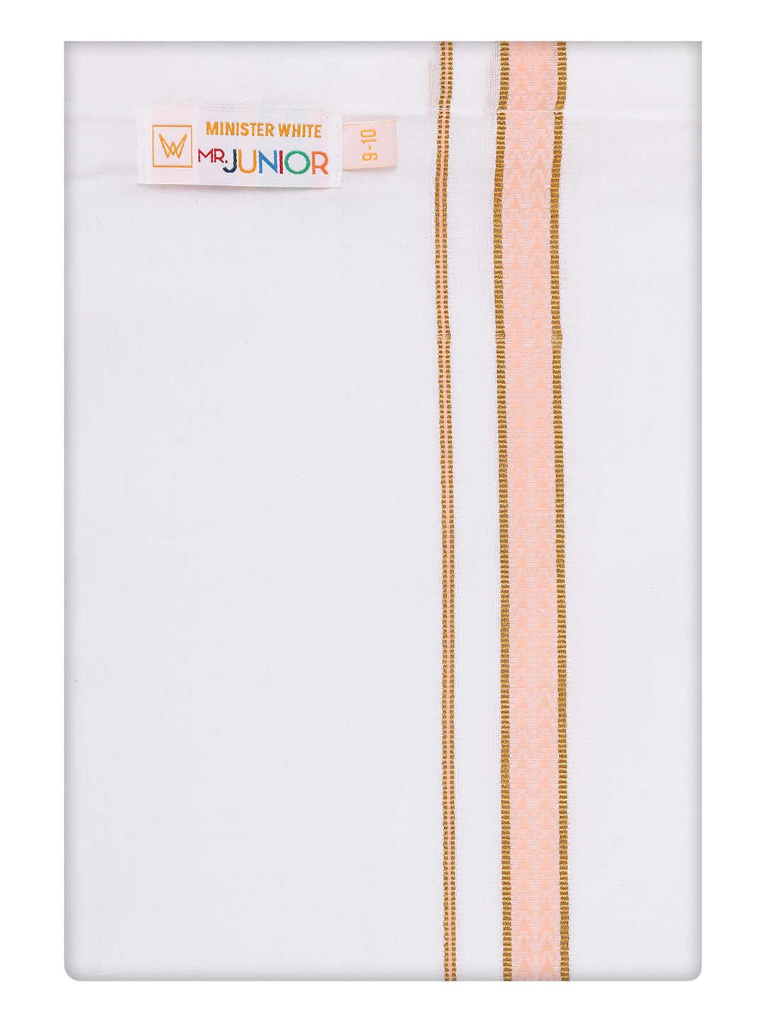 Boys Cotton White Dhoti with Peach Color Border by Minister White