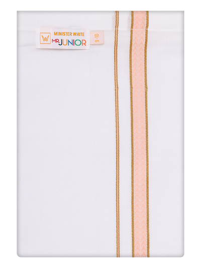Boys Cotton White Dhoti with Peach Color Border by Minister White