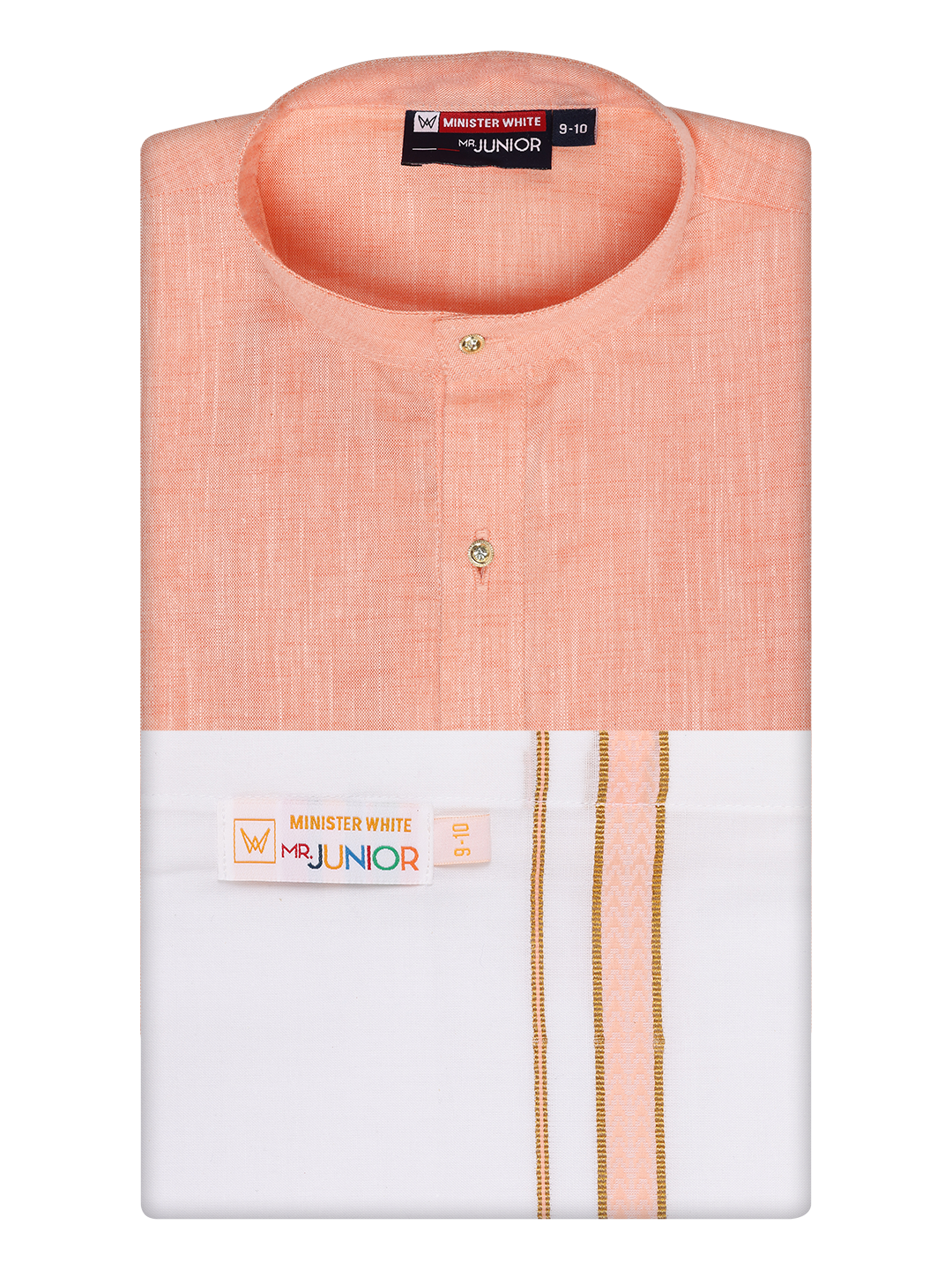 Boys Cotton Peach Kurta with Matching Border Dhoti Combo Honest Boy by Minister White