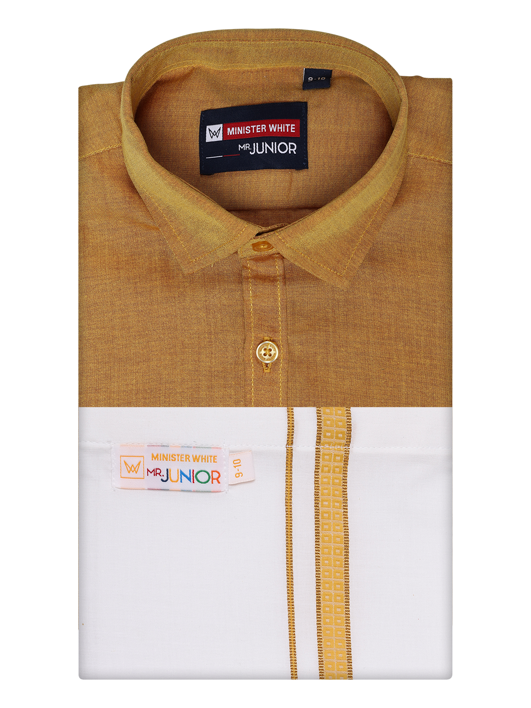 Boys Gold Matching Half Sleeves Shirt with Fancy Flexi Dhoti Combo Brave Boy by Minister White