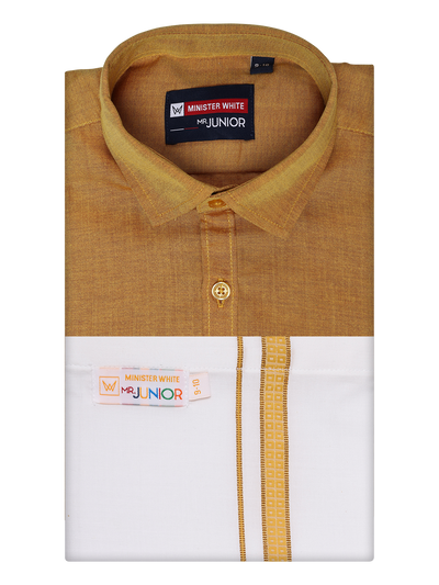 Boys Gold Matching Half Sleeves Shirt with Fancy Flexi Dhoti Combo Brave Boy by Minister White